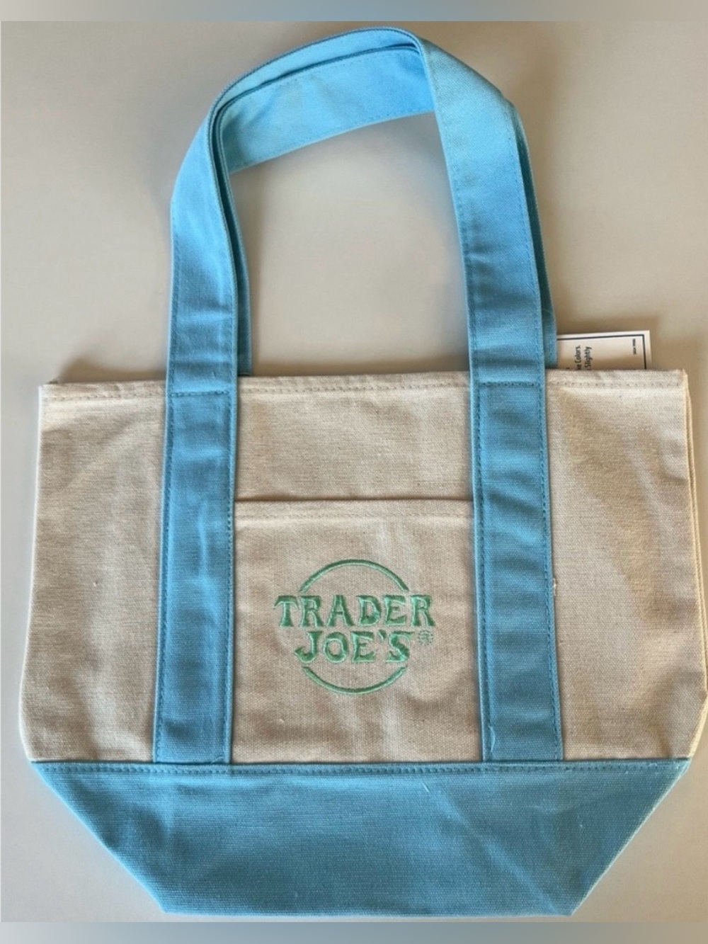 NWT Trader Joe’s Pastel Blue Mini Canvas Tote Bag